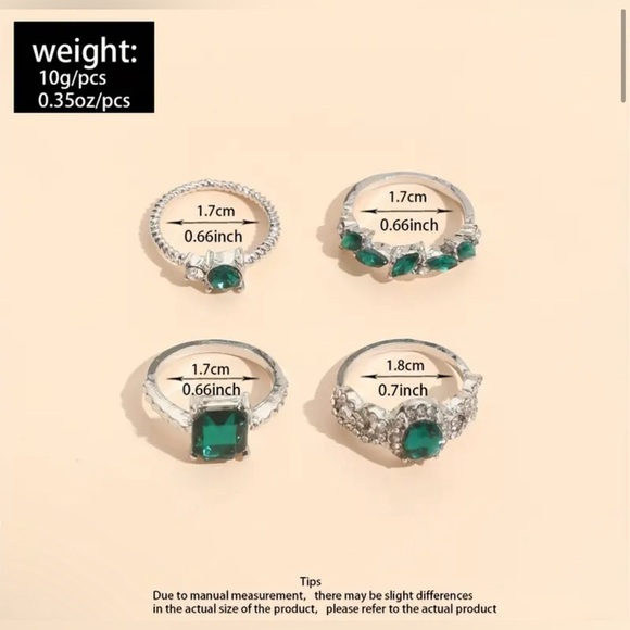 New 4 Pcs Stackable Finger Ring Inlaid Rhinestones Simple Alloy Green emerald - Picture 7 of 8